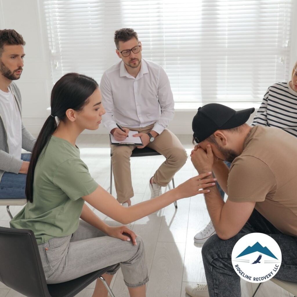 A therapist and client discussing recovery strategies at an Addiction Therapy Services center in Ohio.