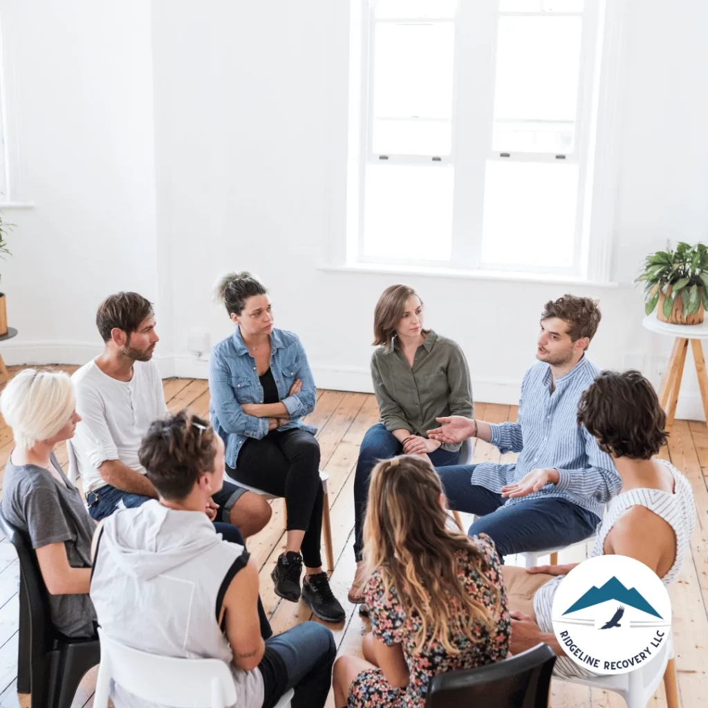 A group therapy session in addiction recovery center in Columbus, OH.