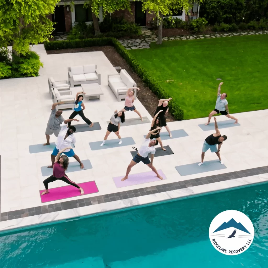 Group yoga session as part of holistic addiction treatment in Ohio.