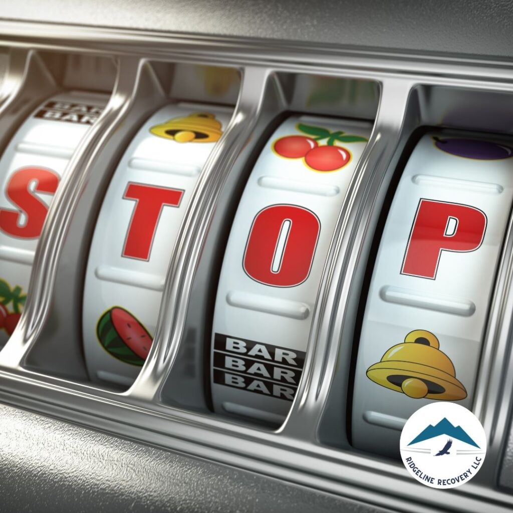 A close-up image of a slot machine with the word "STOP" displayed on the reels, symbolizing the addictive nature of gambling. This image highlights the destructive impact of gambling addiction and the need for professional help. Addiction recovery programs in Columbus, Ohio, offer comprehensive therapy and support to help individuals overcome gambling addiction and achieve lasting recovery.