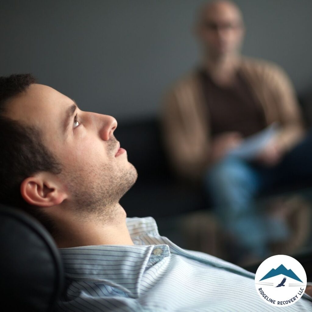 A patient in therapy session at an addiction treatment center in Columbus, Ohio, focused on their recovery journey.