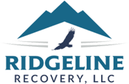 Ridgeline Recovery Logo - A stylized tree with strong roots transitions into a pathway, symbolizing hope and growth.