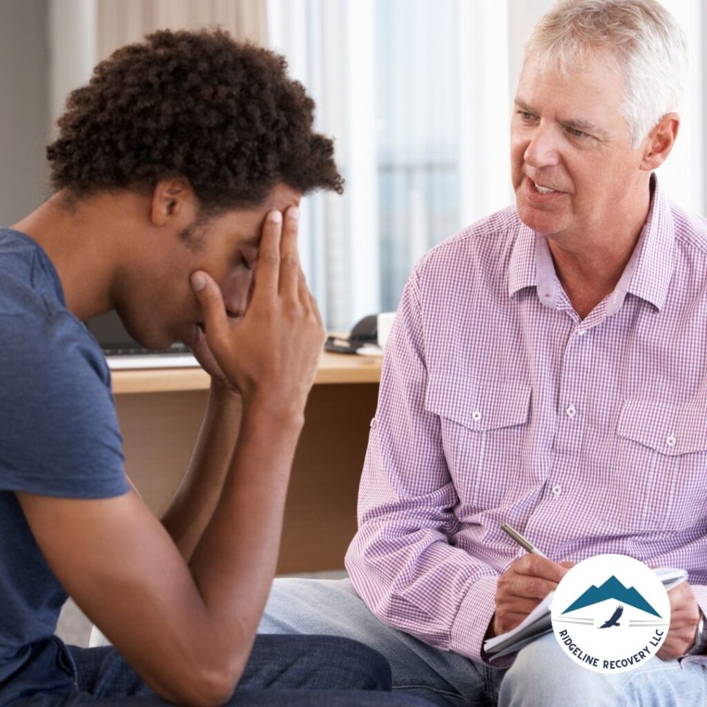 A patient participating in a cognitive-behavioral therapy (CBT) session aimed at overcoming drug abuse at an addiction treatment center in Columbus.