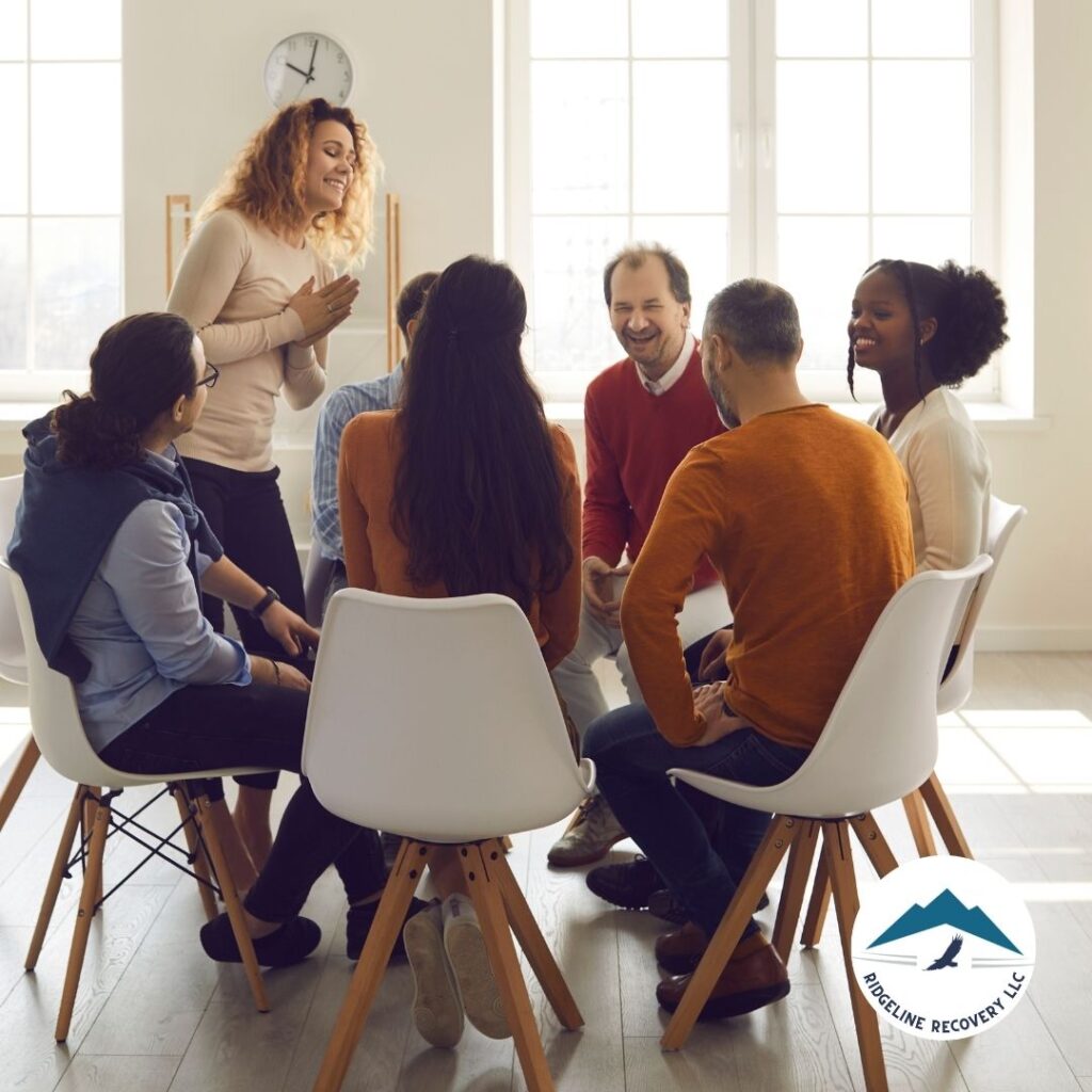 A support group meeting at a Columbus addiction treatment center, where participants discuss their unique experiences with alcohol addiction and recovery.