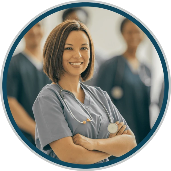 A smiling nurse at Ridgeline Recovery, demonstrating compassion and dedication while providing care and support to patients on their recovery journey.