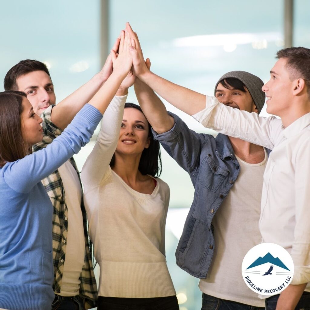 A group therapy session illustrating addiction therapy services with participants engaged in discussion and support.