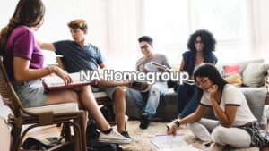 Participants at an NA homegroup meeting in Columbus sharing during a discussion circle.