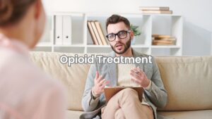 Person speaking with a counselor during opioid treatment in Columbus.